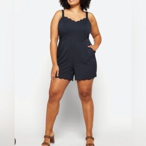 41 Hawthorn Navy Blue Sleeveless‎ Scalloped Romper XXL Plus Pockets Button